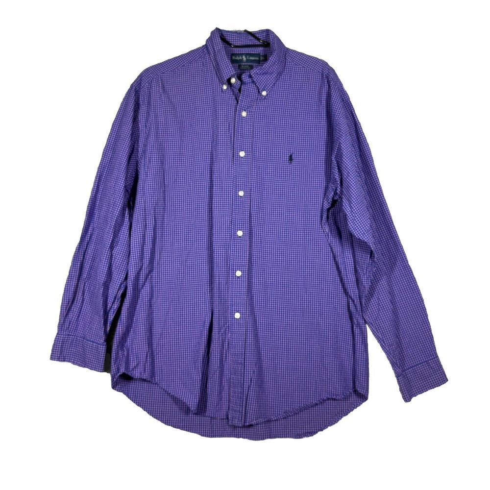 Ralph Lauren Shirt Men's Sz Large Blue Plaid BLAKE Gingham‎ checked long sleeve